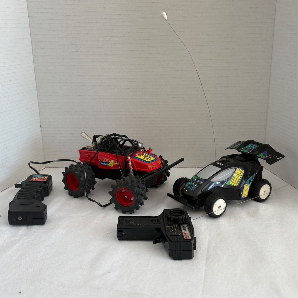 Vintage Nikko Atlas 6 and Panther Turbo Racer RC Car Lot with Controllers 27MHz
